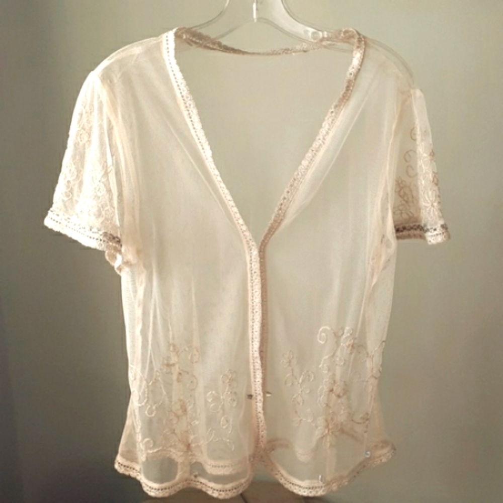Sheer, Embroidered and beaded buttom down Harem Style lightweight top